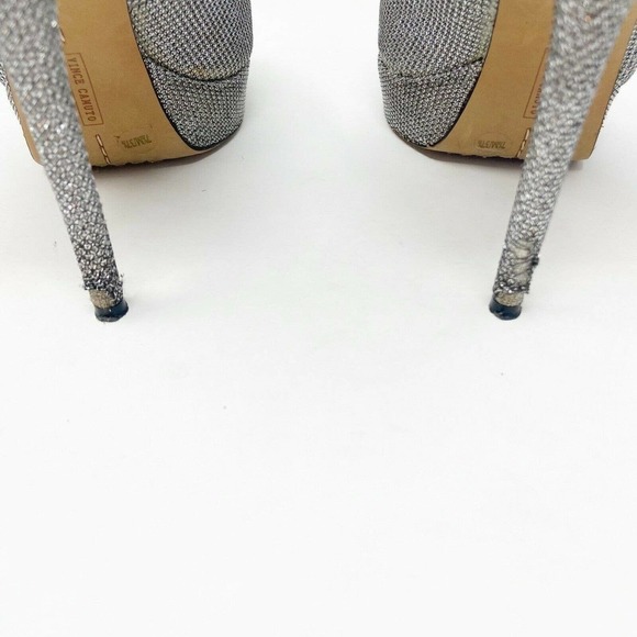 Vince Camuto Sparkle Silver Diamond Open Toe Platform Heels Sz 7.5 - Picture 7 of 7